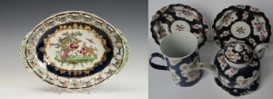 18<sup>th</sup> century Worcester blue-scale, with birds courtesy Worcester Porcelain Museum, and collection with flowers